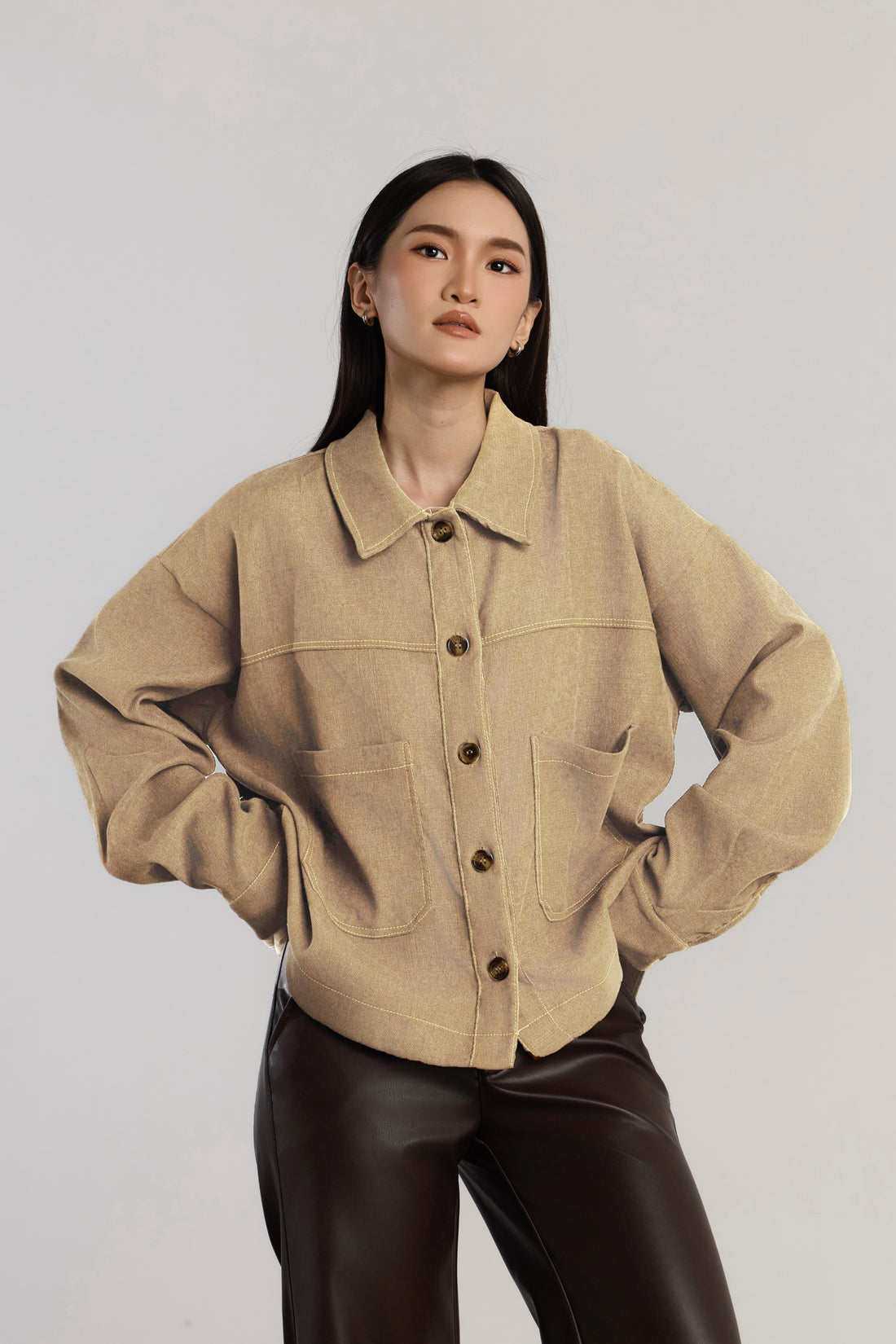 LEONA CASUAL TOP - BROWN