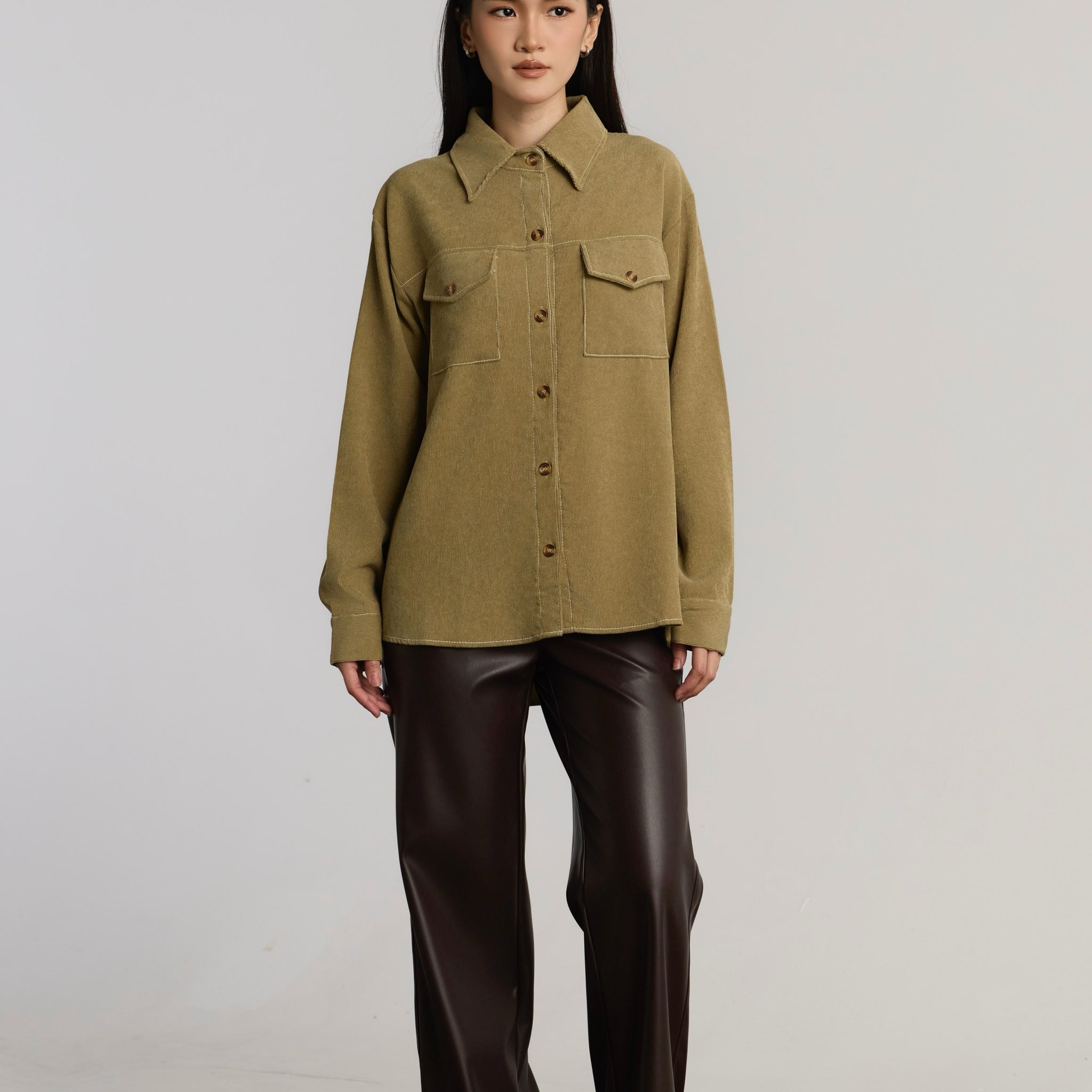 KENDRA CASUAL TOP - OLIVE GREEN