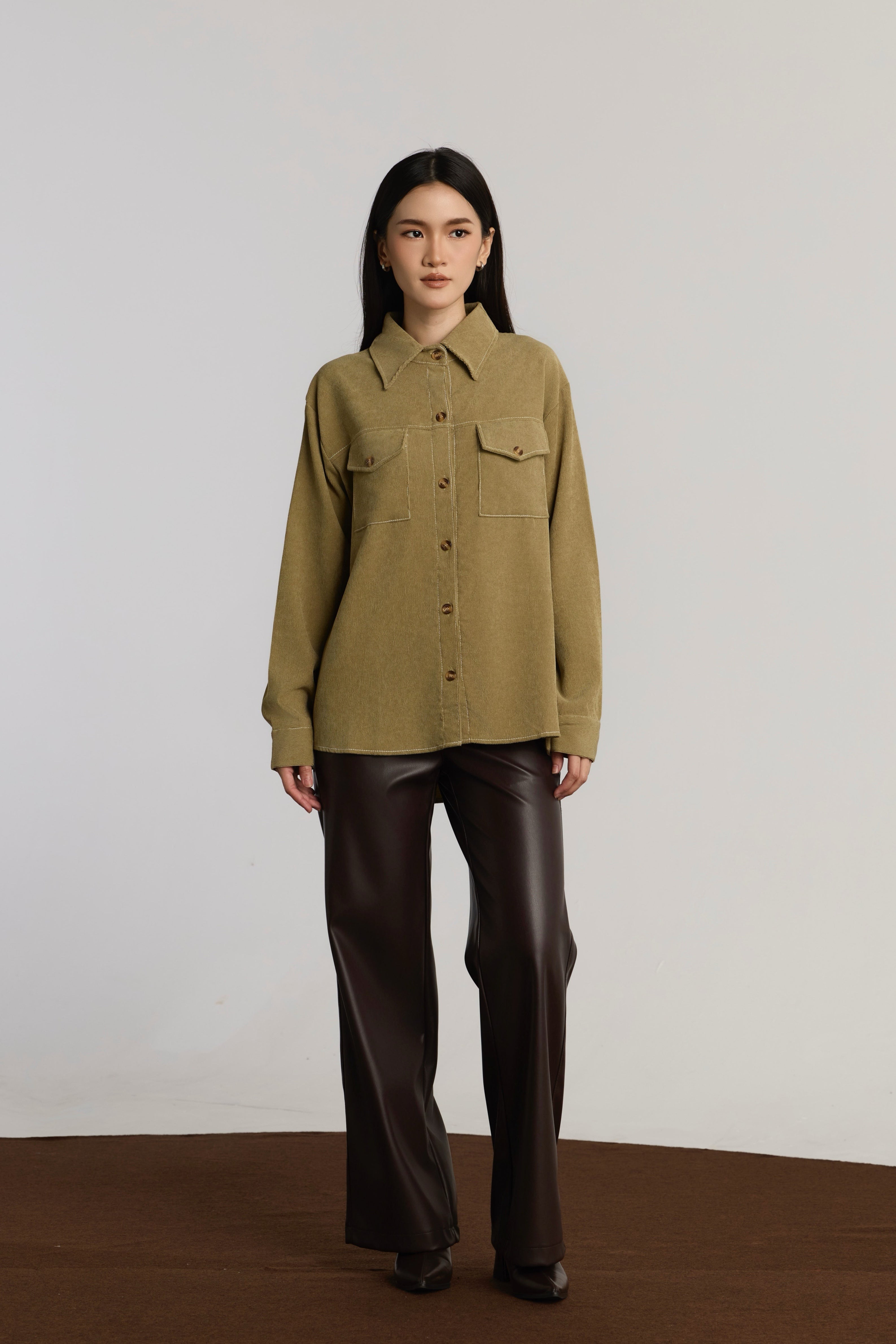 KENDRA CASUAL TOP - OLIVE GREEN