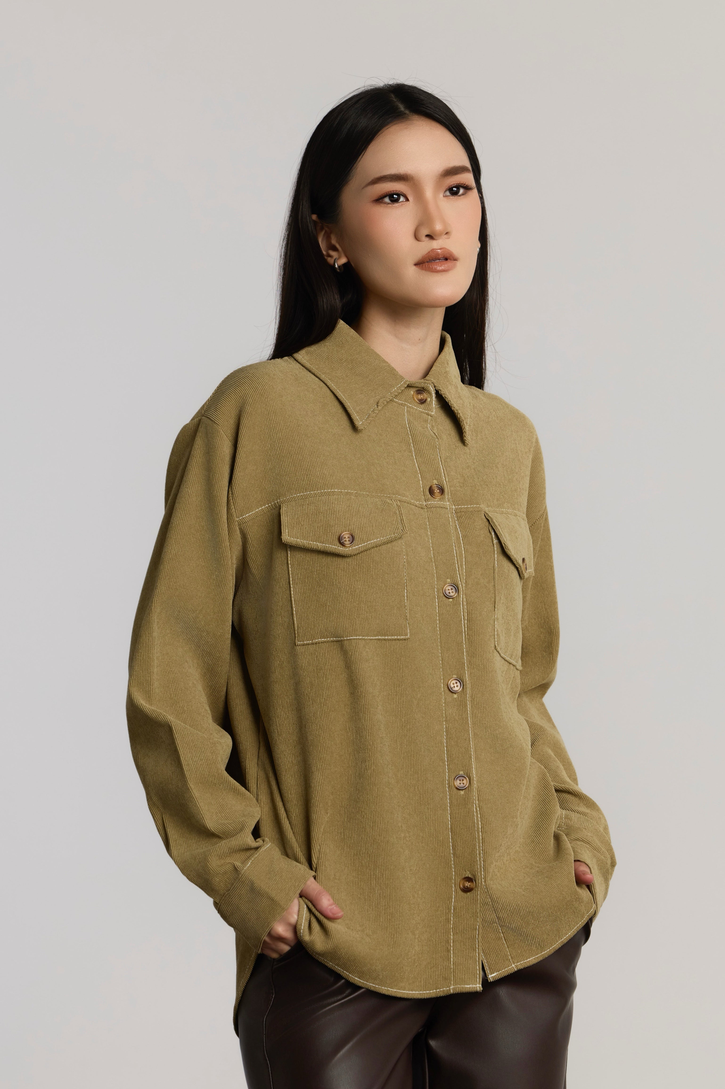 KENDRA CASUAL TOP - OLIVE GREEN