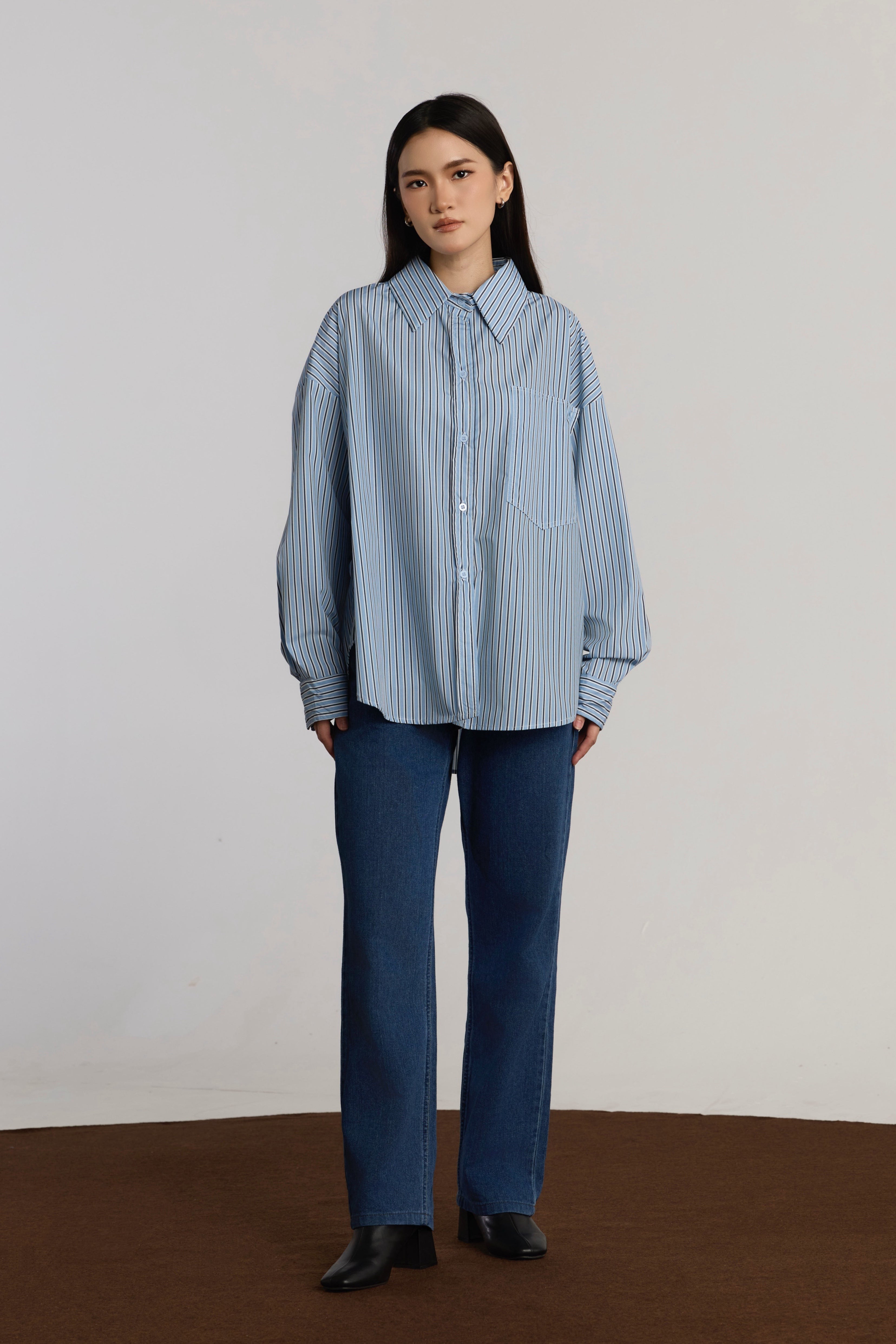 AVERY CASUAL TOP - BLUE BLACK