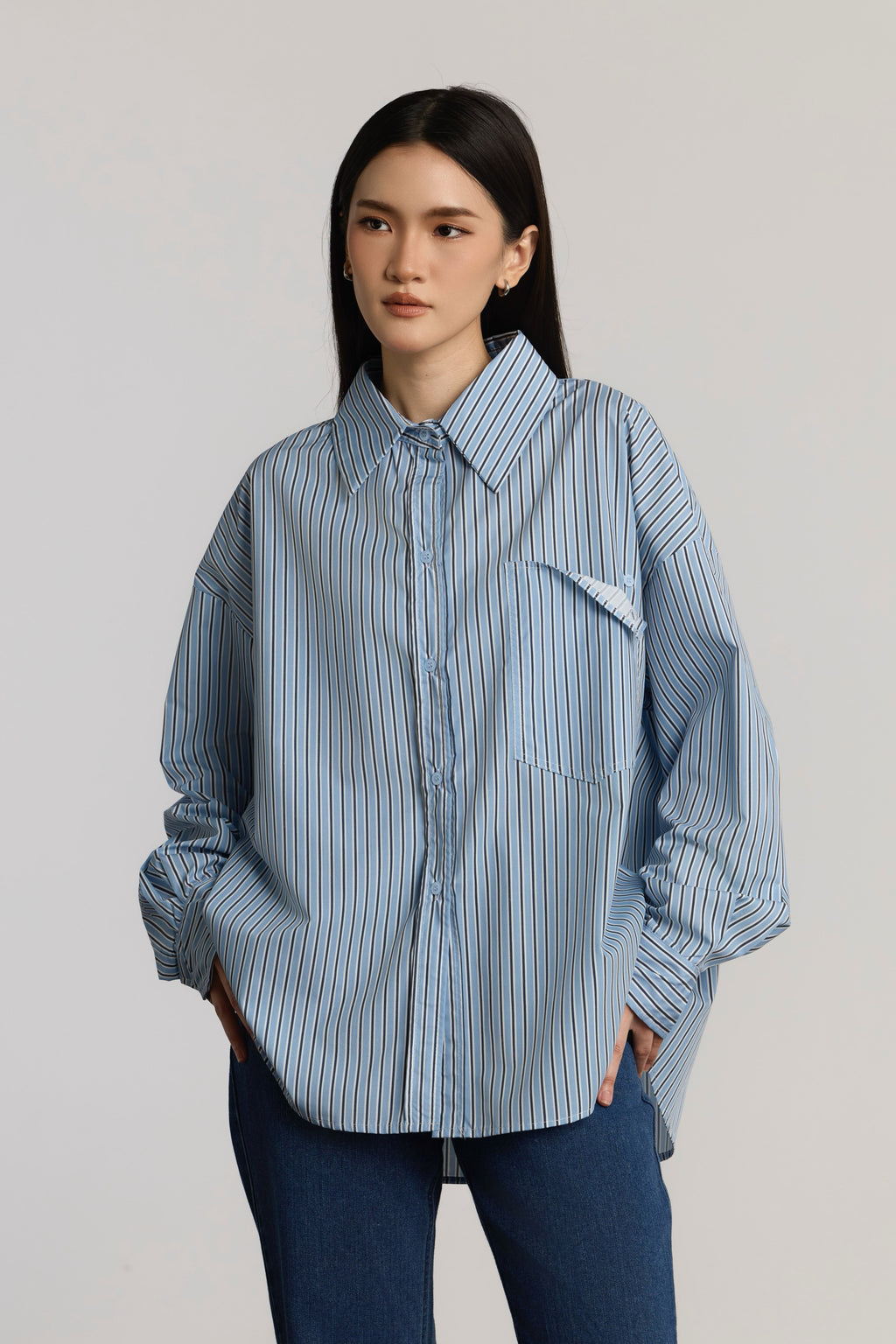 AVERY CASUAL TOP - BLUE BLACK