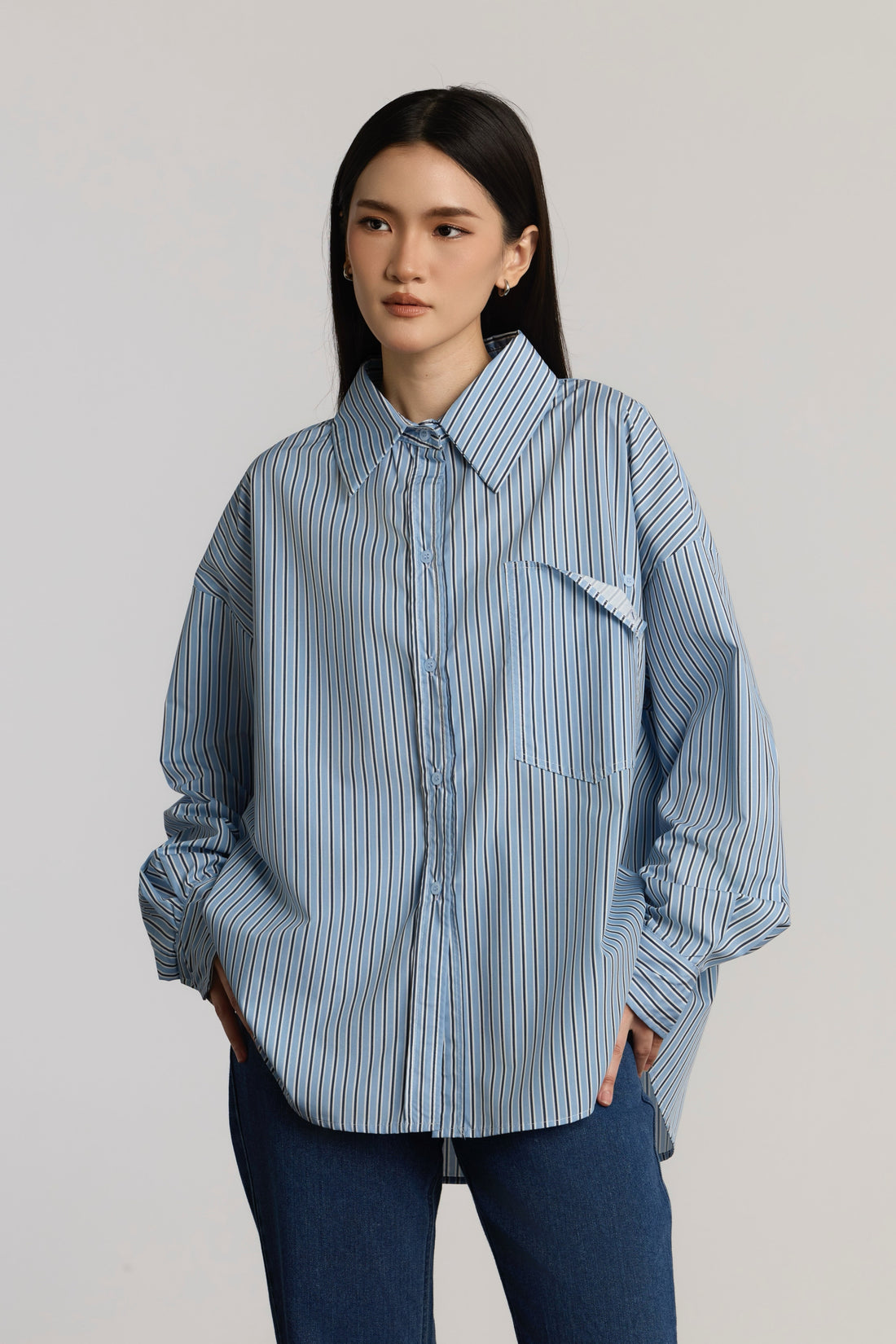 AVERY CASUAL TOP - BLUE BLACK