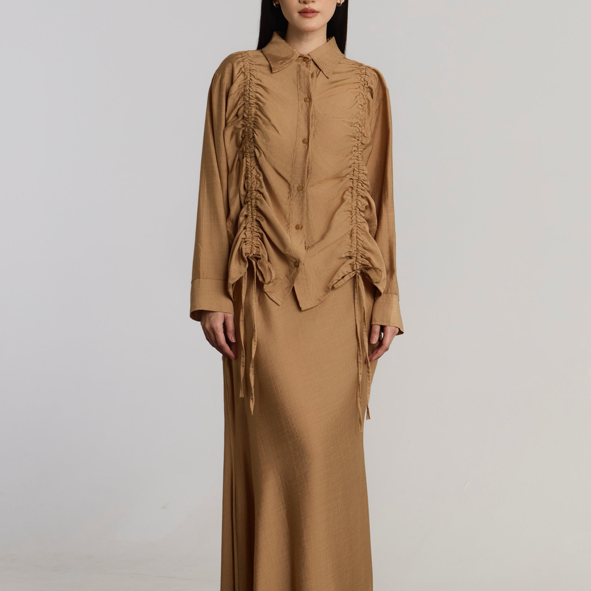 KIANIE TOP & SKIRT SET - BROWN