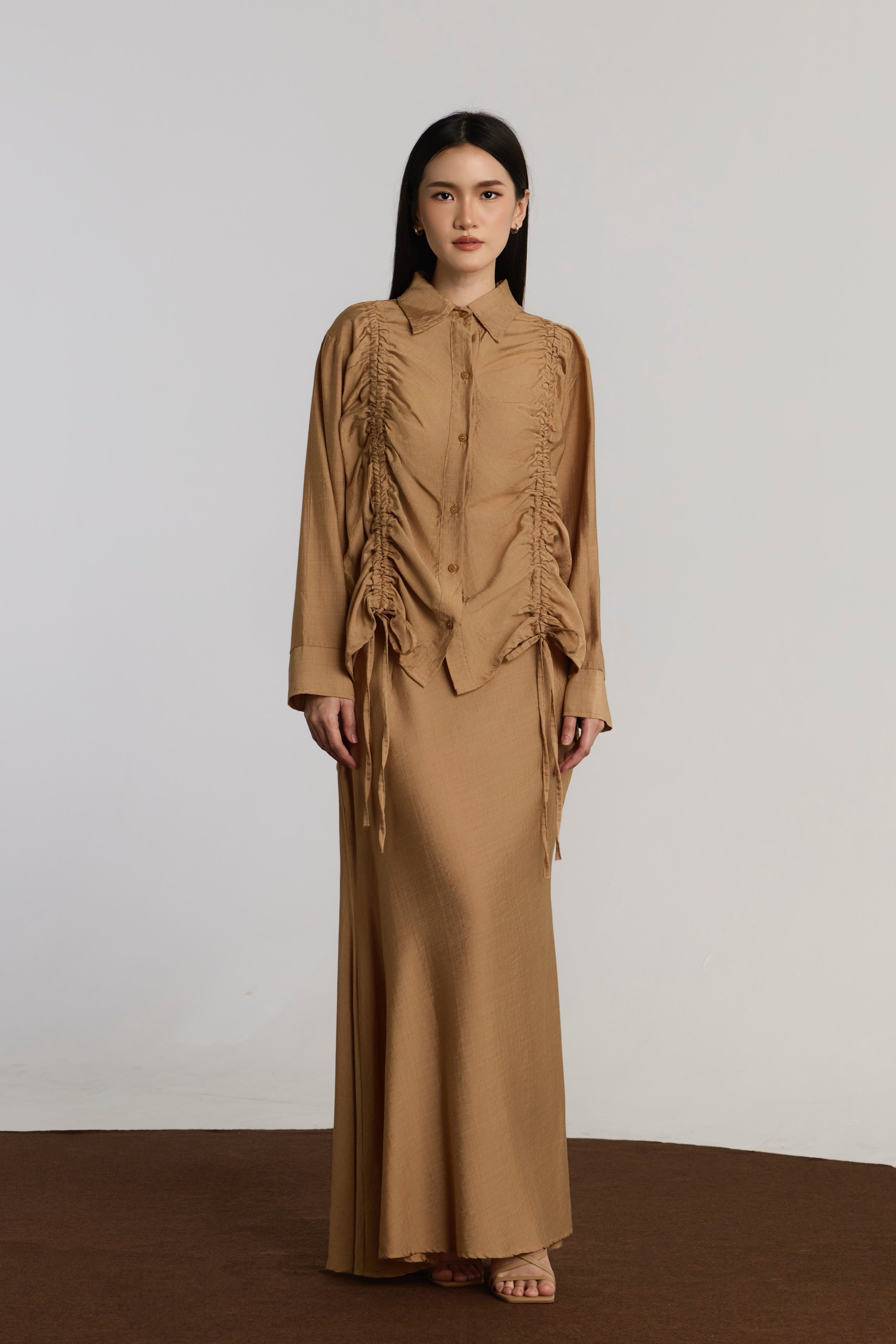 KIANIE TOP & SKIRT SET - BROWN